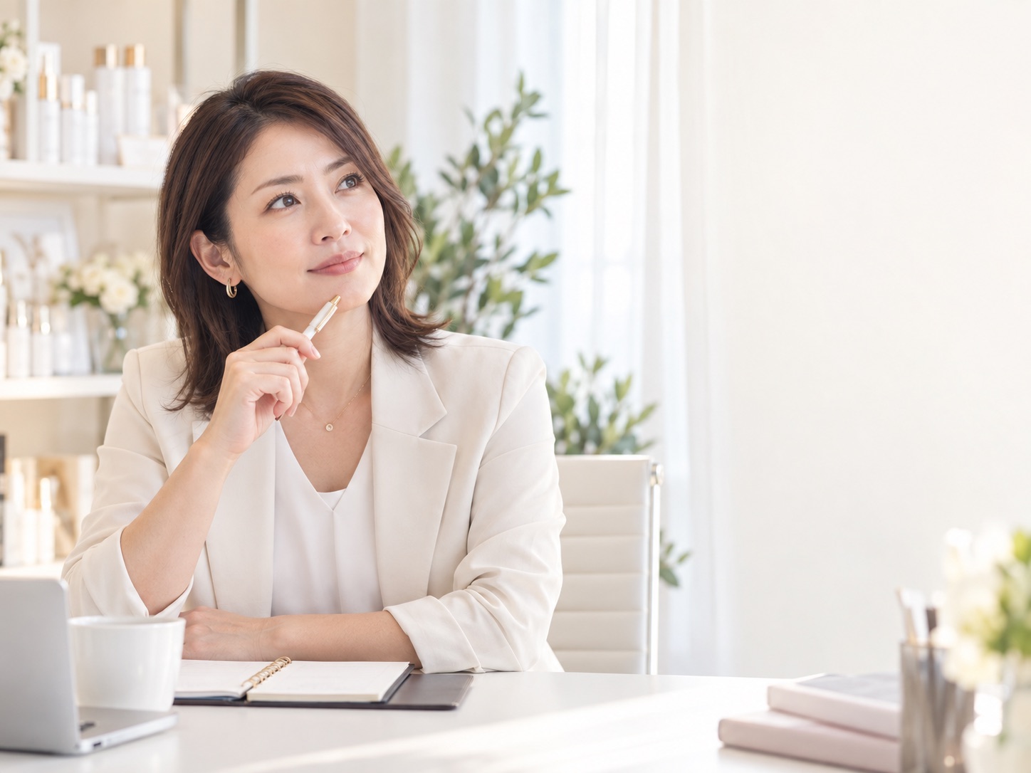サロンのこれからを考える女性のイメージ（AI生成）